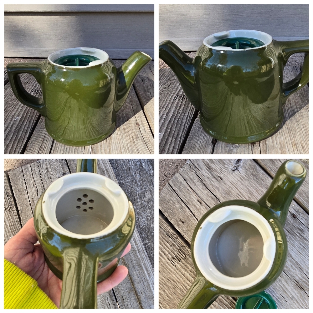 Vtg single serve teapot green pottery restaurantware